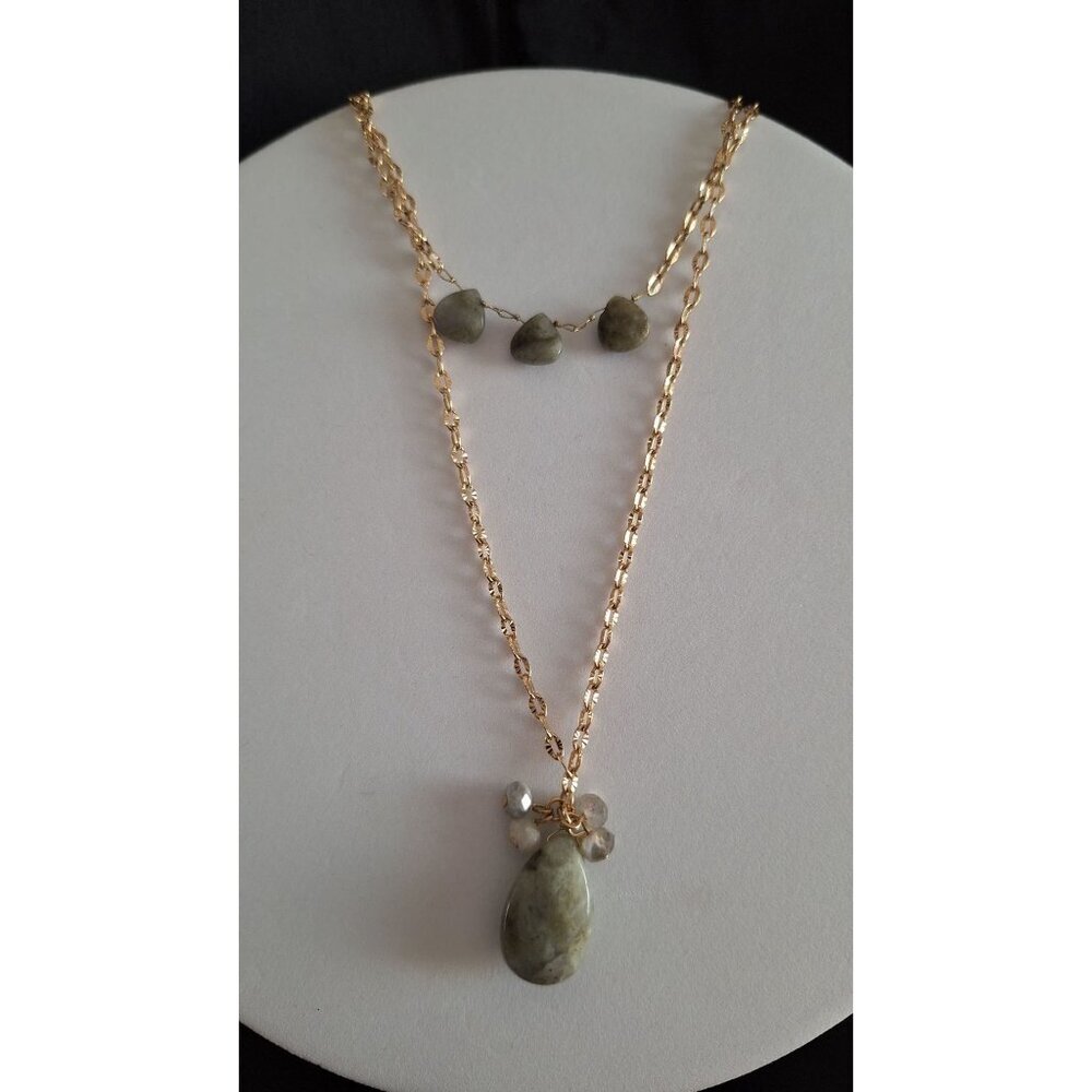 Banana Republic Layered Gold-tone Necklace with Gray Teardrop Stones-EUC - Picture 4 of 5